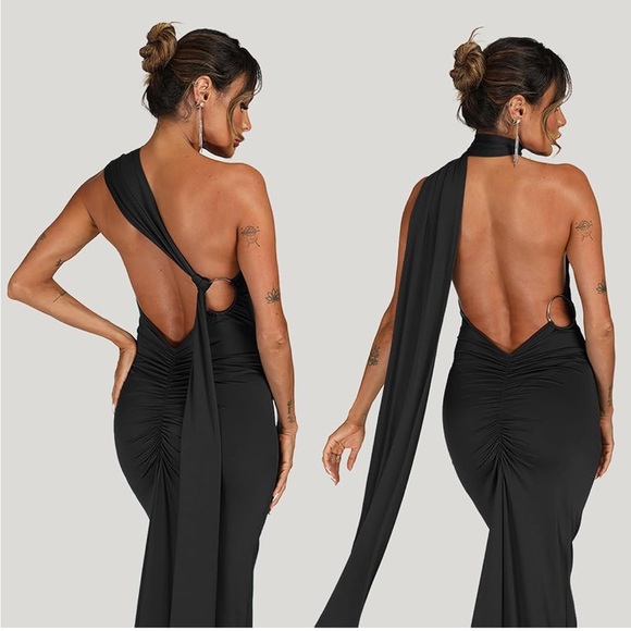 Elegant Black One-Shoulder Dress - Picture 5 of 7